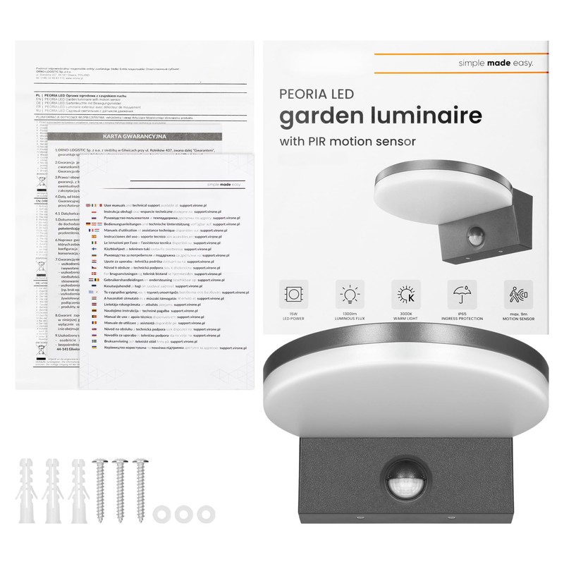Miratic Outdoor Lamp with Motion Sensor IP65 3000 K Wide