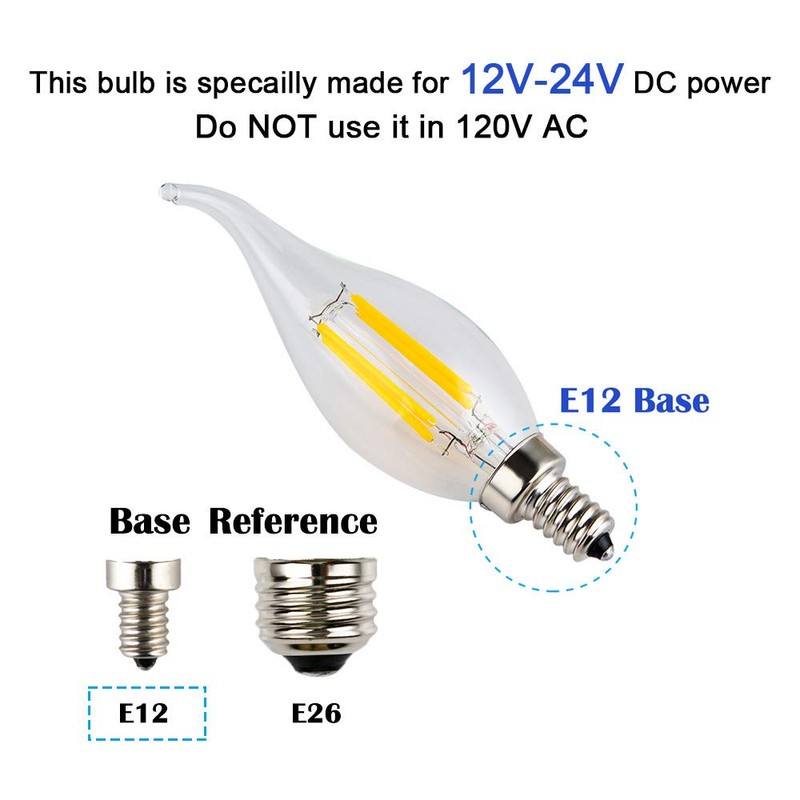 OPALRAY 12Volt DC Input LED Candelabra Bulb, 4W Dimmable with
