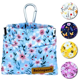 Raisingwell Dog Treat Pouch, Small Cotton Pocket Sized Training Holder, Hand Free Walking Fanny Bag with Carabiner, Self-Closing Pet Feed Snack Reward, Behavior Aids for Puppy Travel or Outdoor Use