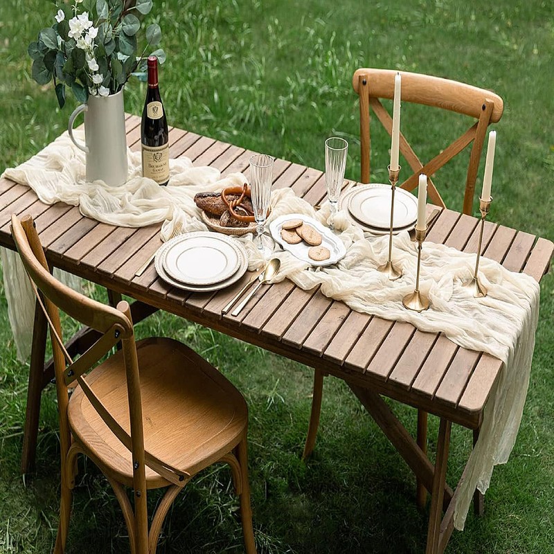 FOLAI Pack of 2 Boho Cheesecloth Table Runner Table Cloth