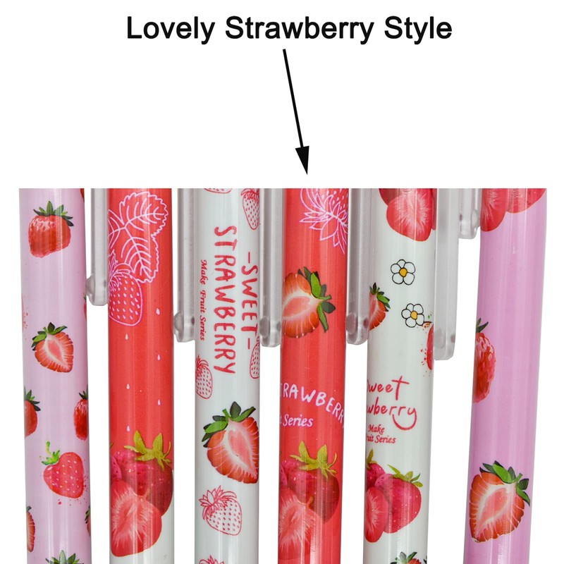 Maydahui 12 PCS Strawberry Gel Pens Cute Fruit Pen Retractable