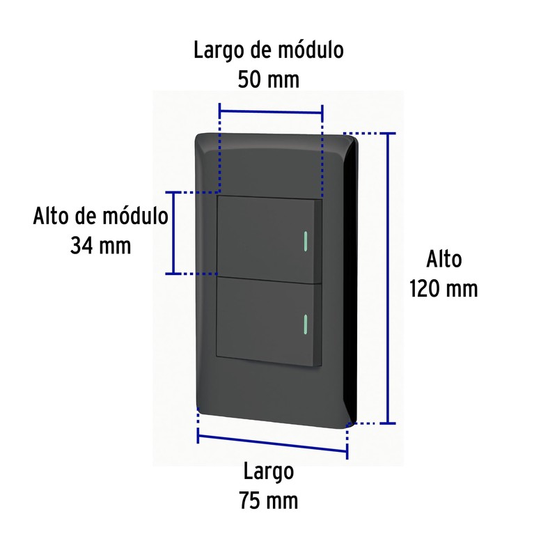Volteck PA-APDO15-ELN, Placa armada negra 1 interruptor sencillo y 1