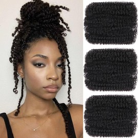 Afro Kinkys Bulk Hair 10 Inch 3 Bundles Natural Black Afro Kinkys Bulk Synthetic Hair For Braids Mini Twist Braiding Afro Kinky Hair or Dreadlock Extensions Repair Locs Twist Hair (30g/pack)