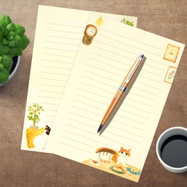 KSIWRE 36 PCS Writing Paper and Envelopes Set, Warm Cute Cat Themed Stationary Set Design for Invitations Gift Decorations Holiday Party, 24 Lined Stationery Paper with 12 Envelops