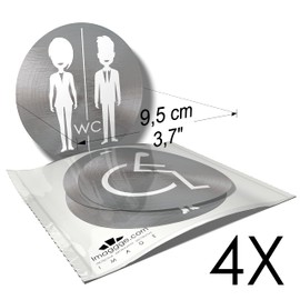 Toilet Sticker - Toilet Sign - Man - Woman - Disability - 4 Round Stickers - 9.5cm