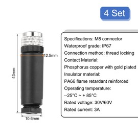 QUARKZMAN Set of 4 4 Pin M8 Female Male Aviation Connector Wire Plug A Coding 8 mm Circular Sensor Connector Waterproof IP67 for Cable
