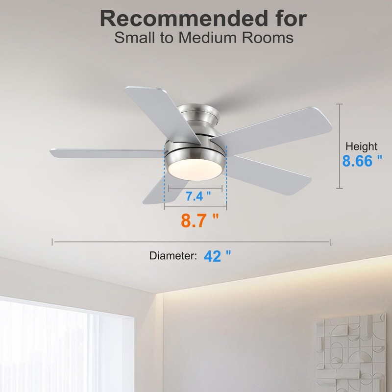 POCHFAN 42 Inch Brushed Nickel Ceiling Fans with Lights and