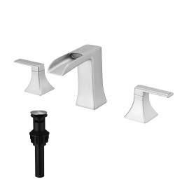 8 Inch Modern Brass Waterfall Bathroom Faucet Widespread Sink Faucet Pop-up Drain Two-Handle Design 3-Hole Ceramic for HotelsColor: Nickel, Surface Finishing: Brushed Nickel