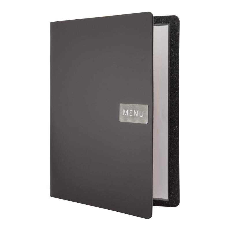 Securit Range Holder, Royal A4-Bonded Leather menu-Black, Elastic, Metal, 33