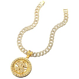 Fachoice Dollar Sign Rotatable Pendant for Men Iced Out Dollar Money Cuban Necklace, Hip Hop Dollar Medal Cuban Chain Necklace Gold CZ Dollar Money Cuban Necklace Men’s Rapper Dollar Symbol Jewelry
