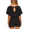 Vetinee Womens Black Summer Casual Belted Romper Keyhole Back Short