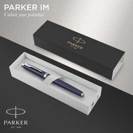 Parker IM Penna Stilografica | Punta Sottile e Ricarica di Inchiostro Blu | Confezione Regalo | Matte Blue Chrome Trim