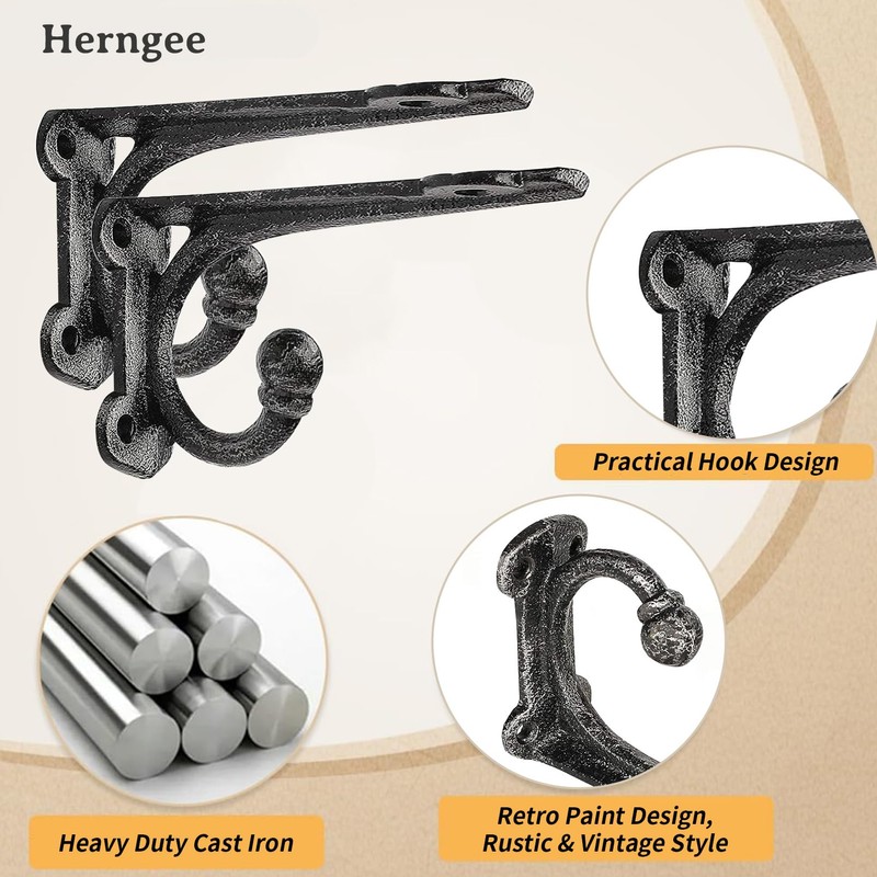 Shelf Brackets 4 Inch 2 Pack, Cast Iron Shelf Brackets