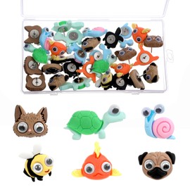 30 Pcs Fun Animals Push Pins, 6 Pattern Push Pins for Cork Board Including Puppy Fish Bee Snail Turtle and Cat, Decorative Pushs Pin for Office Home Decor, Cute Pushs Pin for Cork Board Photo Wall Map