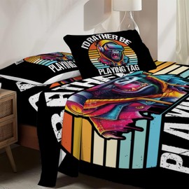 Allenjoy Full Size Vr Gorilla Game Fitted Sheet Chasing Gorillas Bed Flat Sheets Bedding Set Deep Pockets Up to 16" Bedroom Decor with 2 Pillowcases SC00305-009