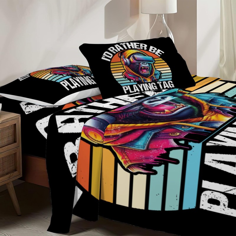 Allenjoy Full Size Vr Gorilla Game Fitted Sheet Chasing Gorillas
