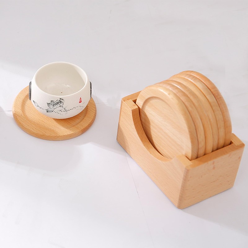 Wooden Coasters Set of 6 Wooden Coasters with Holder Heat