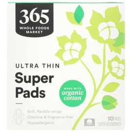 365 by Whole Foods Market, Ultra Thin Pads, Made with Organic Cotton Pads, Super, 10 ct