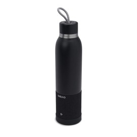 Aquio IBTB2BB Double-wall Steel Insulated Hydration Bottle with Rechargeable Bluetooth Wireless Speaker, Powered by iHome, Midnight, Midnight Black