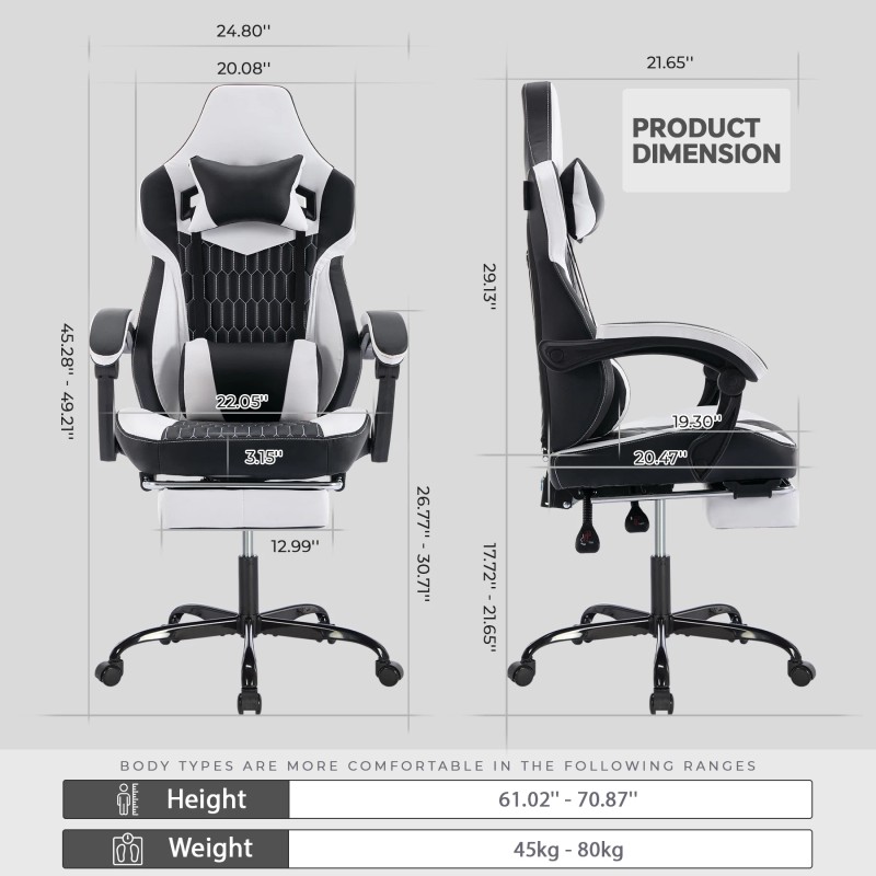 High Back Ergonomic Gaming Chair with Footrest Headrest Lumbar Support-PVC