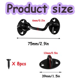 Ldzzuo 2pcs Barn Door Lock Stainless Steel Window Wind Hooks with Screws Household Accessories Hitch with Suitable for Grain Warehouse Doors Windows and Household Doors (Black-3 inch)