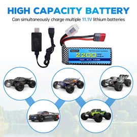 AMZZN 11.1V 2200mAh 30C 3S T-Plug Lipo Battery with USB Charger for MJX H16 H16P H16E H16GT H16BM H16DR H16PL 14301 RC Car, High-Speed Drift Model Toy Car Upgraded Battery (1PCS Battery+1 USB)