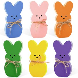 Easter Decorations, 6 Pcs Wooden Bunny Tiered Tray Decorations Set, Colorful Wood Bunny Decorations for Home, Spring Decoration for Easter and Home
