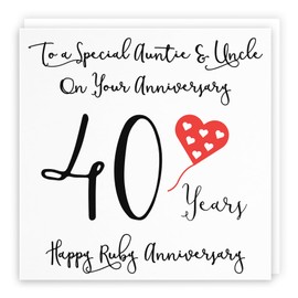 Hunts England - Large Auntie And Uncle 40th Anniversary Card - To A Wonderful Auntie & Uncle On Your Anniversary - 40 Years - Happy Ruby Anniversary - Love Heart Collection - Large - 210 x 210 mm