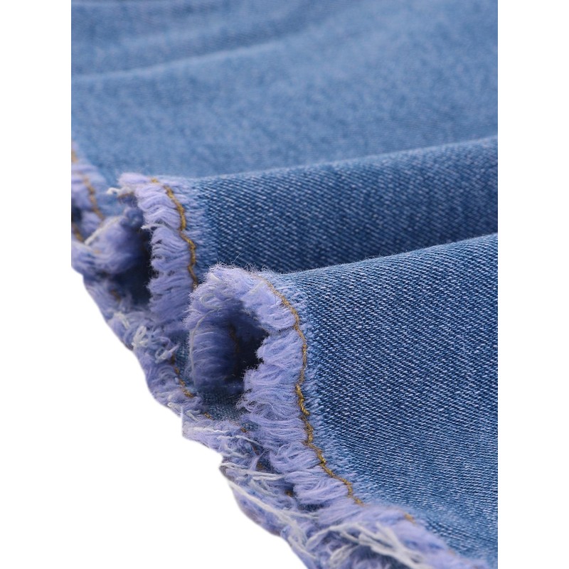 Allegra K Women's Denim Skirts Raw Hem Button Down Midi