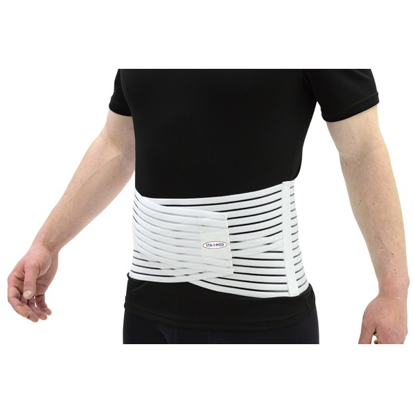 ITA-MED Breathable Elastic Back & Abdominal Support Brace – Unisex, 8” Wide, White, Large