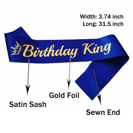LXYXUUN Birthday King Sash Royal Blue, Gold Foil Birthday Sash for King Funny Birthday Party Decorations, 21st 30th 40th 50th Bday Sash Gift Ideas
