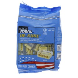 IDEAL Electrical 30-1034P In-Sure Push-In 4 Port Wire Connectors, 12-20 AWG Solid, Yellow (100 Pack)