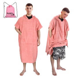 Kato Tirrinia Surf Poncho Changing Aid Beach for Men and Women, Microfibre Bath Poncho with Hood & Pocket, Towel Poncho as Changing Aid for Surfers, Swimming, Camping, Sauna, Bathing, Pink