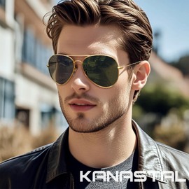 KANASTAL Sunglasses for Women Men Polarized Sunglasses Green Sunglasses Gold Metal Frame UV Protection for Driving Golf Traveling Camping Fishing G15 Lens