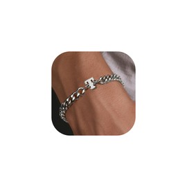 GIFT4U Chain Bracelet for Men, Silver Bracelets for Men, Cuban Link Bracelet for Men, Initial Bracelets for Men