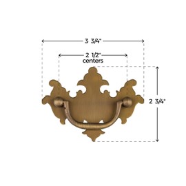 Chippendale Medium Antiqued Brass Drawer Bail Pull | Centers: 2-1/2" | Handle for Antique Cabinet Door, Dresser Drawer, Desk | Reproduction Furniture Hardware | UA-675-AB