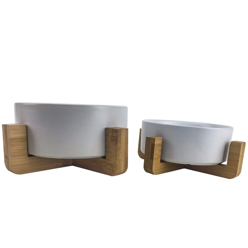 Midlee Modern Raised Pet Bowl on Stand (Single, White -