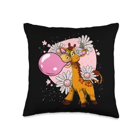 Funny Bubblegum Animal Gifts Africa Safari Zoo Animal Pink Bubblegum Daisy Cute Giraffe Throw Pillow, 16x16, Multicolor