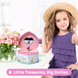 Enchanting Heart-Shaped Owl Music Jewelry Box for Girls – Sturdy Plastic, Twirling Owl Figurine with Wind-Up Melody and Flocked Lining – Kids Jewelry Box with Mirror - 3.6″ × 5.9″ × 5.9″