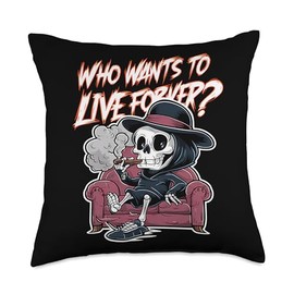 Skeleton Living Forever Funny Skeleton Afterlife Death Throw Pillow