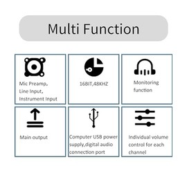 Mini Audio Mixer, 2 Channels USB Portable Live Sound Card Sound Board Console System with 48V Phantom Power, 16 BIT 48KHZ DJ Mixer, for Music Recording Karaoke Streaming Gaming Youtube PC