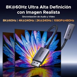 UGREEN 1-Pack 8K@60Hz Adaptador DisplayPort a HDMI, Transmisión Unidireccional Macho a Hembra, DP 1.4, HDMI 2.1, Aluminio, Activo, Compatible con Orde