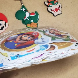 Mario gift  Mario Yoshi Bowser keychains + 100 glossy vinyl stickers reusable