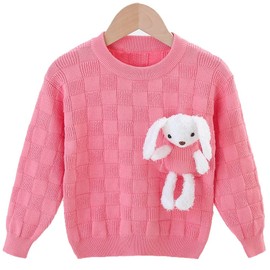 Peacolate 3T-7T Pink Bunny Pullover Sweater with Dolphin Denim Jeans Clothing sets for Little Kids Girls(Pink,6-7Y)