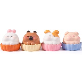 YGMONER Car Dashboard Figurines - 4PCS (Rabbit Pig, Dog, Capybara) Adorable Cupcake Pet Car Interior Animals Decor 1.38" Resin Knickknacks for Cars & Desks, Gifts for Women