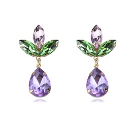 DEYOUM Crystal Leaf Earrings for Women Cluster Rhinestone Crystal Green Leaf Dangle Drop Earrings Prom Wedding Party Charm Jewelry Gift (purple)