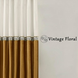 GIGIZAZA Velvet Vintage Curtains for Living Room 96 Inches Ivory Gold Window Treatment Curtain Embroidered Floral Drapes Blackout Retro Curtains 2 Panels Set