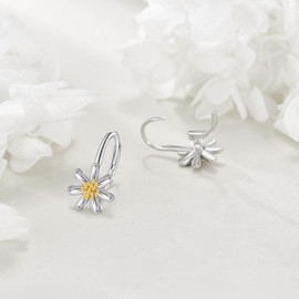 POPLYKE Daisy Earrings for Women 925 Sterling Silver Daisy Flower Leverback Earrings Drop Earring Jewellery Gifts for Women, Sterling Silver, No Gemstone
