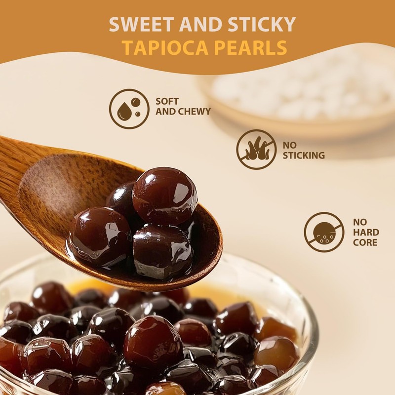 Soeos Boba Pearls, Black Tapioca Pearls 8.8 oz (Pack of