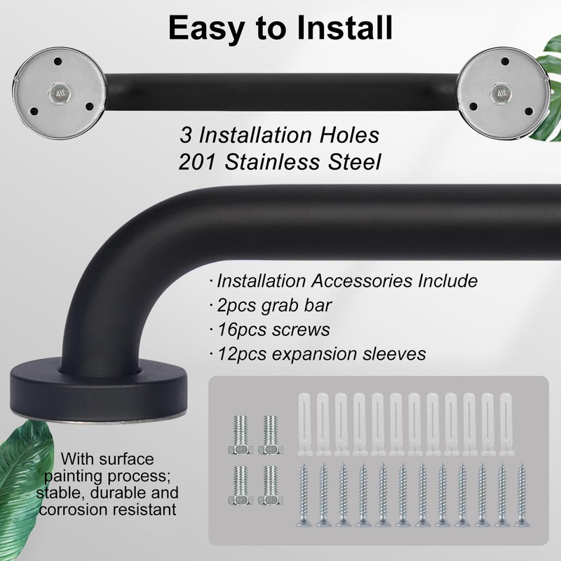 2 Pack Bathroom Grab Bar, supregear 32 Inch Length Black